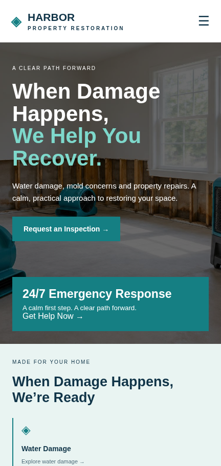 Harbor Property Restoration mobile design