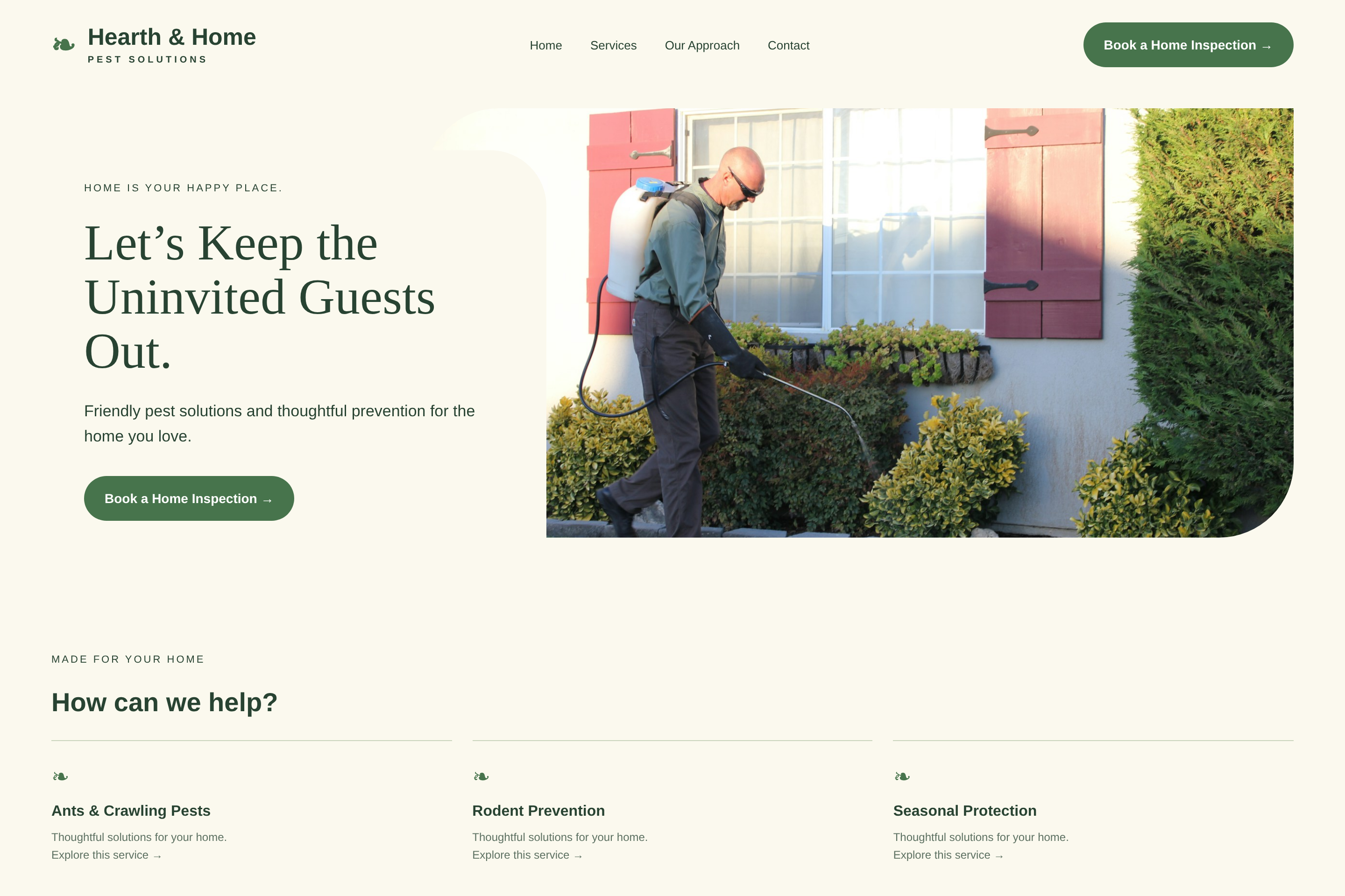 Hearth & Home Pest Solutions desktop design