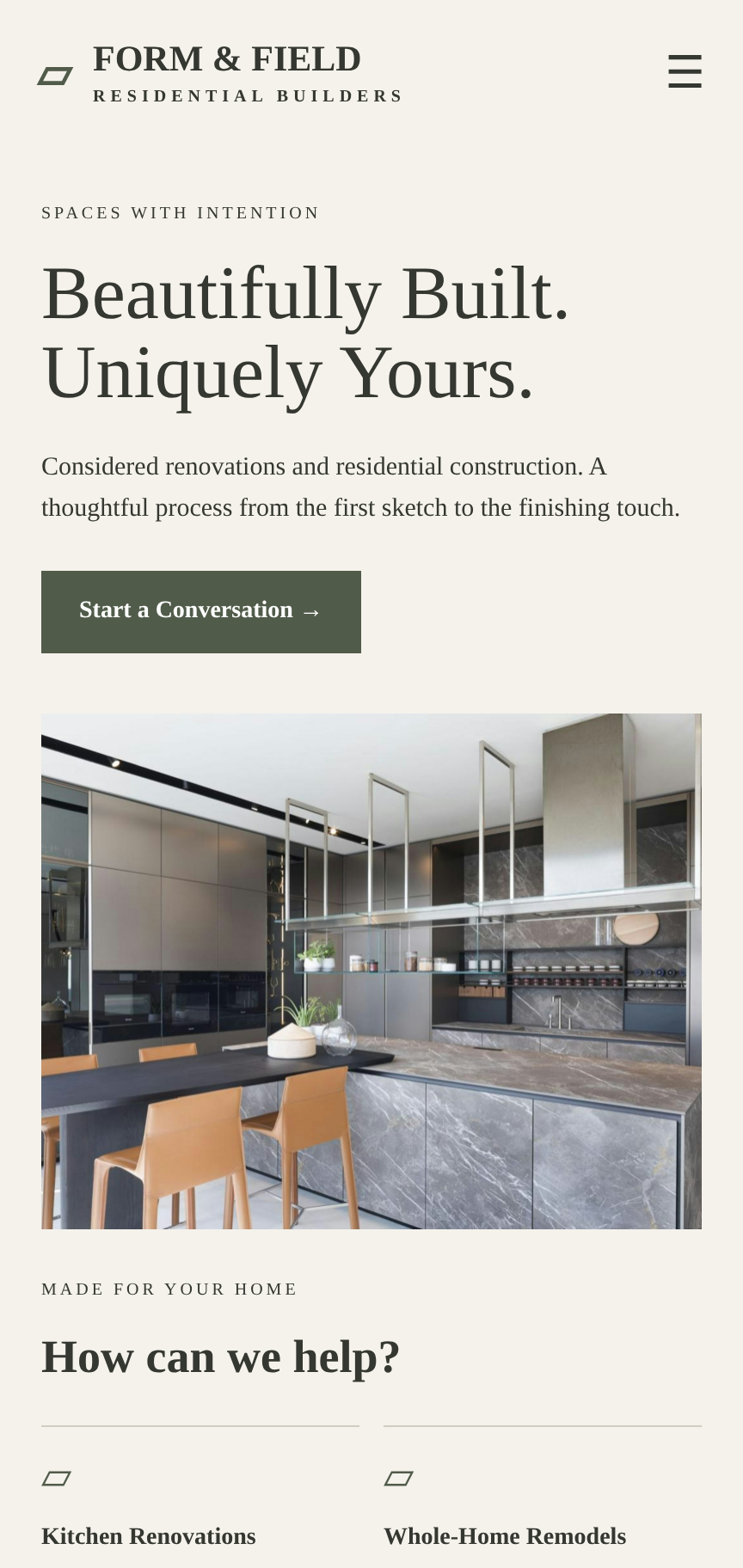 Form & Field Residential Builders mobile design