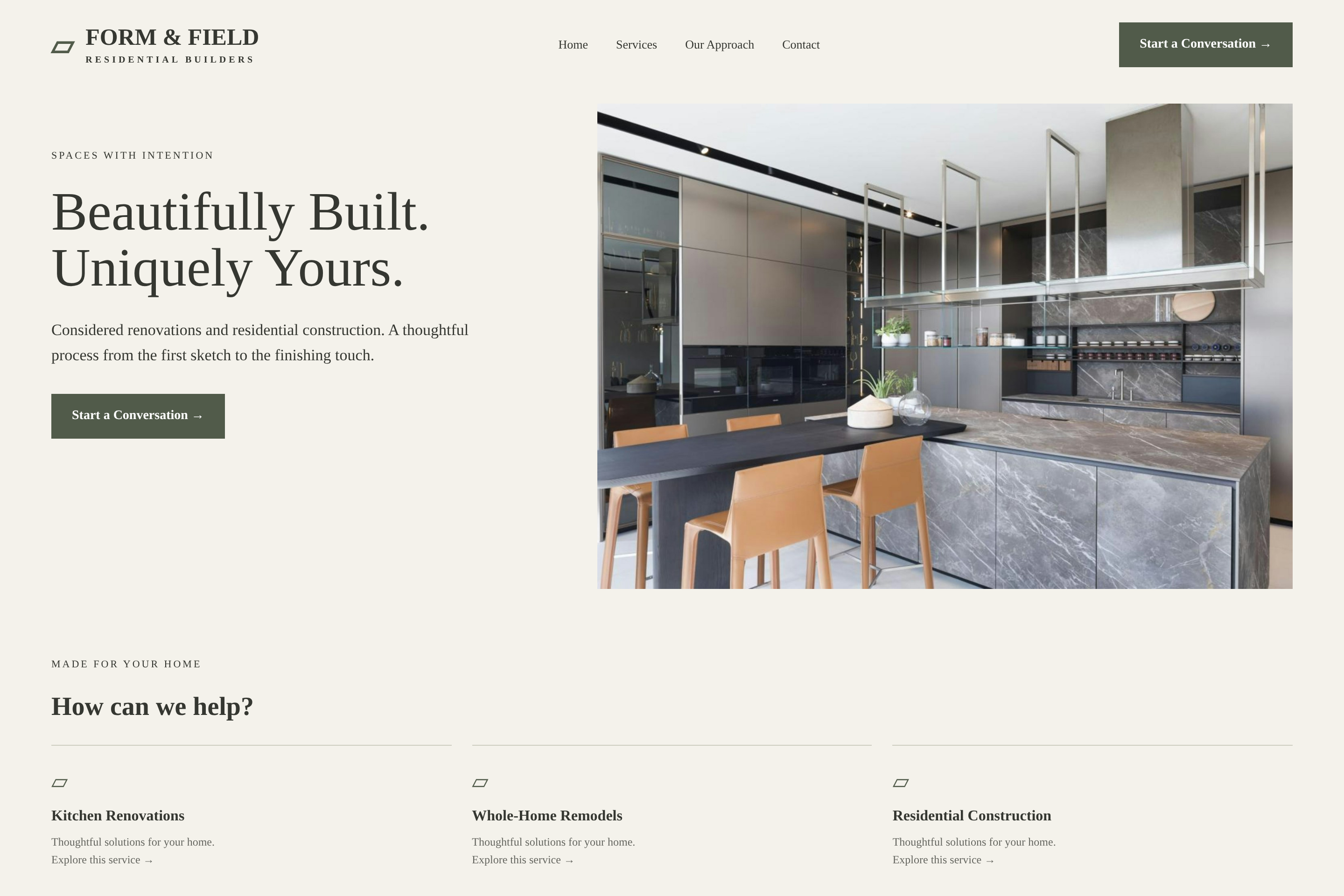 Form & Field Residential Builders desktop design